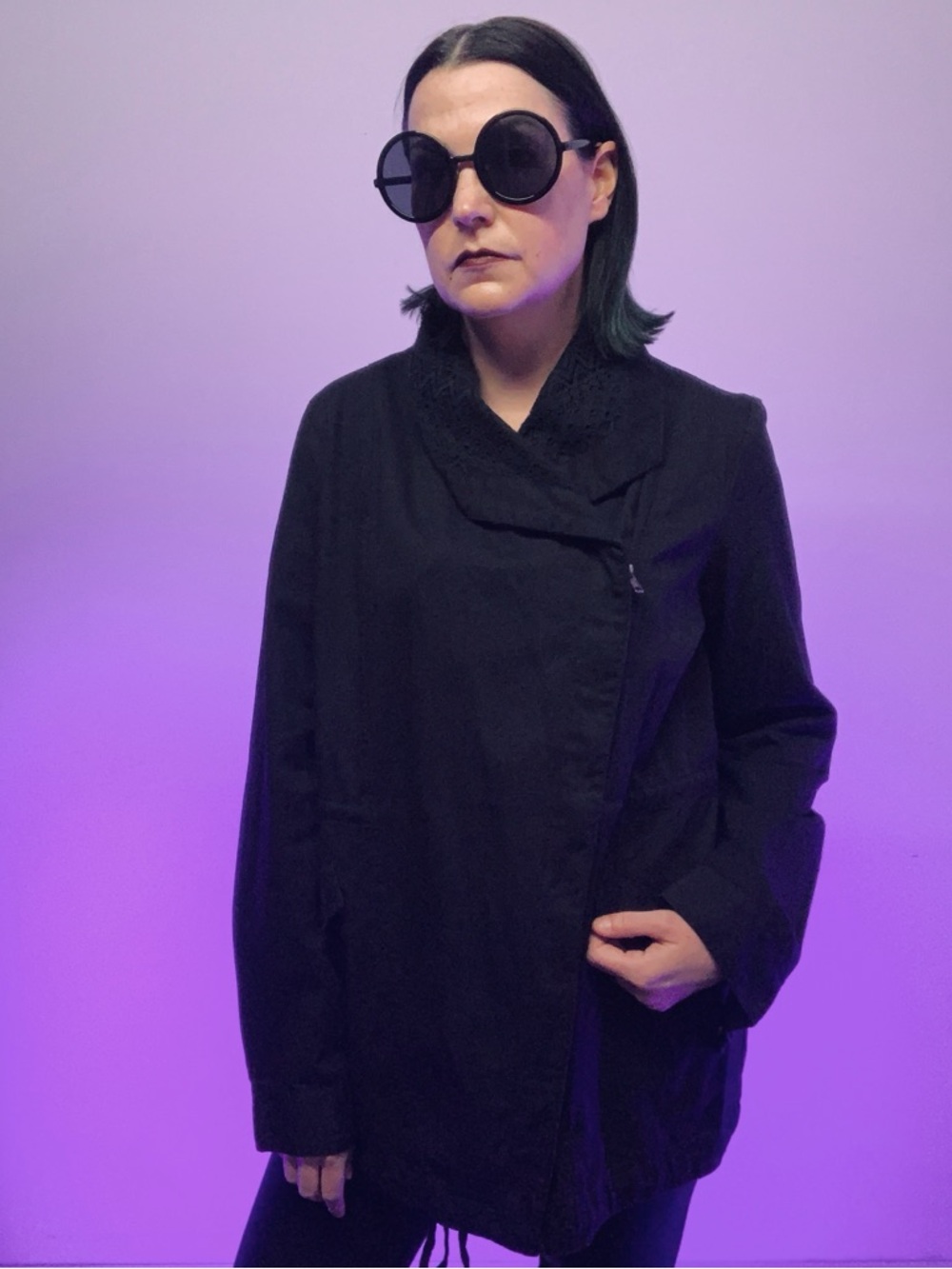 FRANCESCA'S / Black Trench Style Coat Lace Details / Large / Goth Emo Fairy Boho